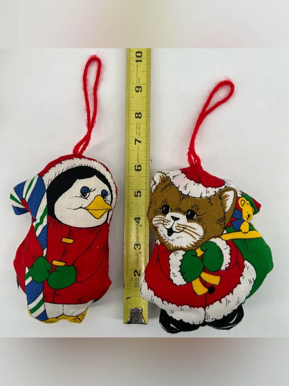 Vintage Fabric Plush Christmas Ornaments 6” Double Sided